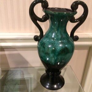 Vintage  Elegant Green and Black Drip Glaze pottery Vase